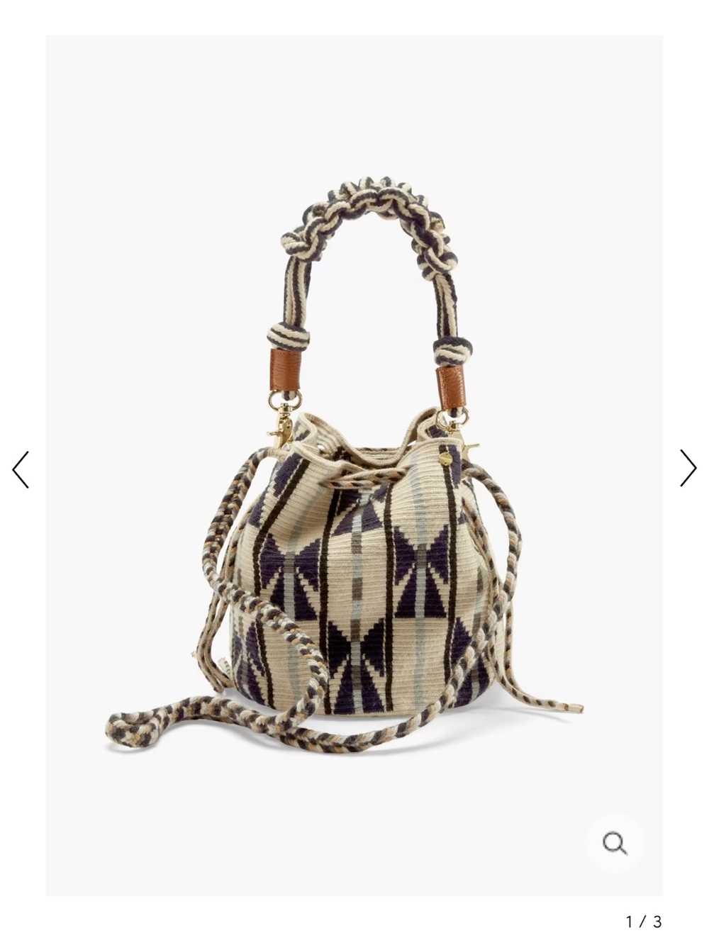 NWT WRAP London Guanabana Patterned Bucket Bag in Navy and Tan